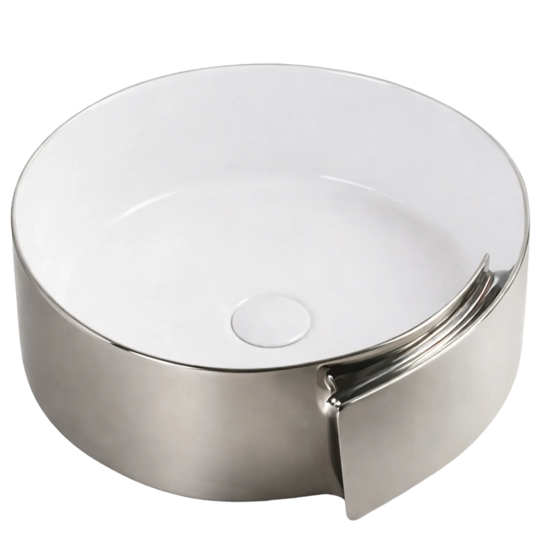 LAVAMANOS REDONDO 43CM BLANCO Y PLATEADO UNIQUE