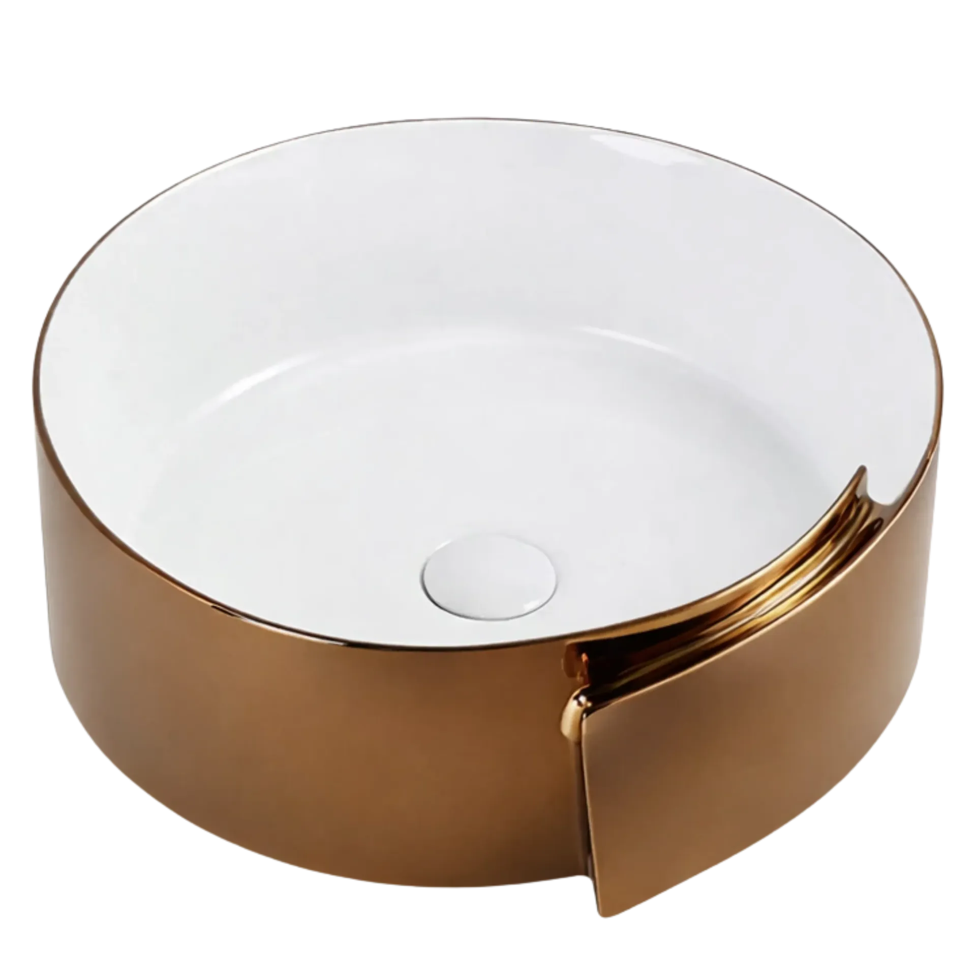 [LAV-1102] LAVAMANOS REDONDO 43CM BLANCO Y ROSE GOLD UNIQUE