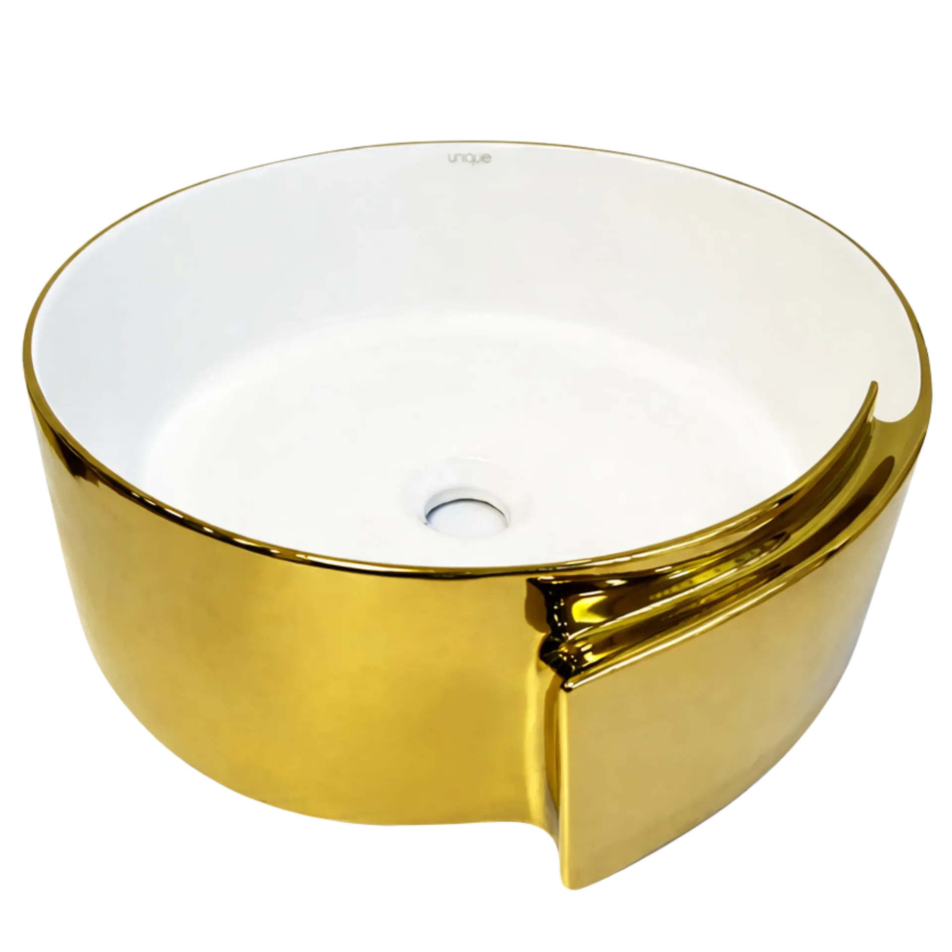 [LAV-1103] LAVAMANOS REDONDO 43CM BLANCO Y YELLOW GOLD UNIQUE