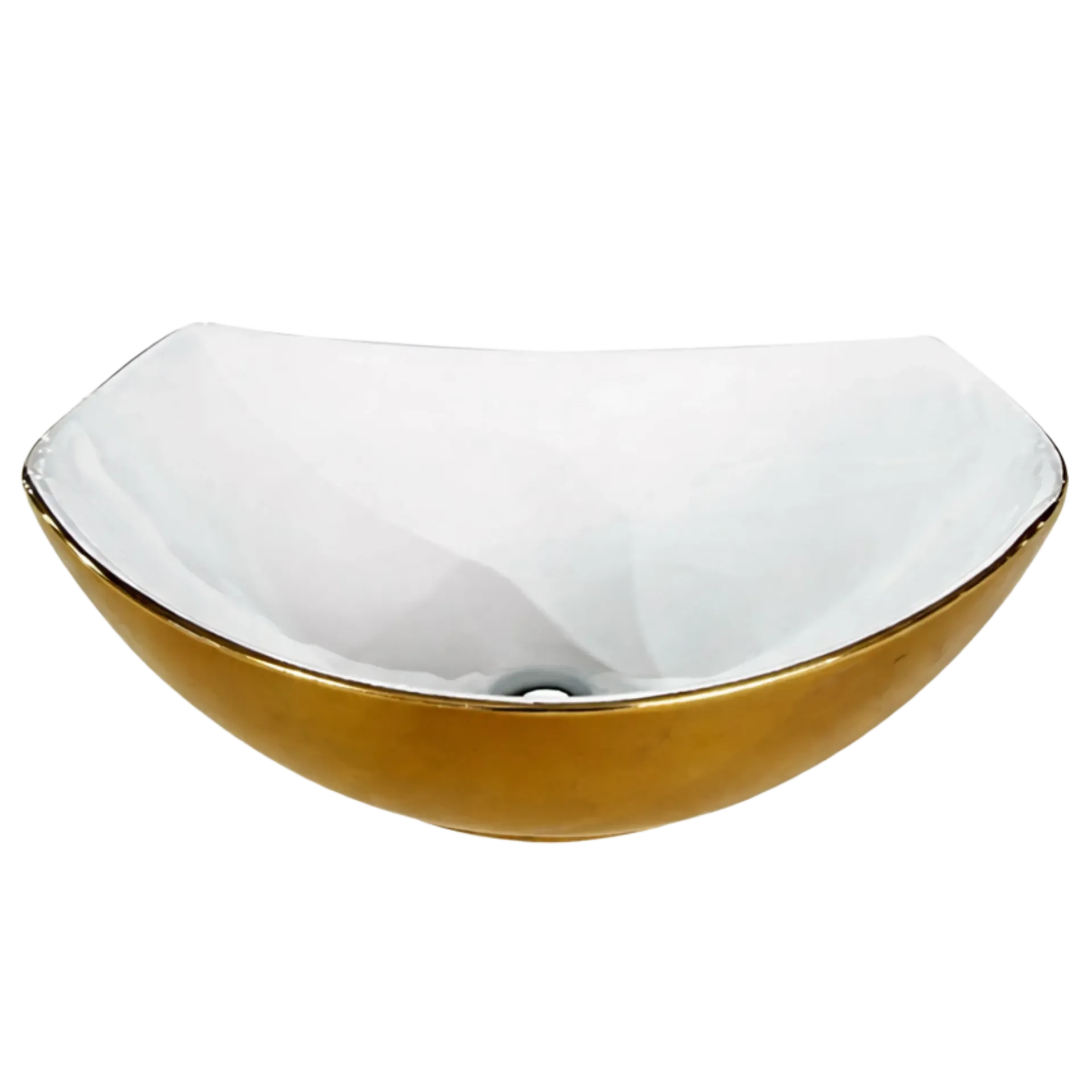 [LAV-1403] LAVAMANOS OVALADO 40CM BLANCO Y YELLOW GOLD UNIQUE