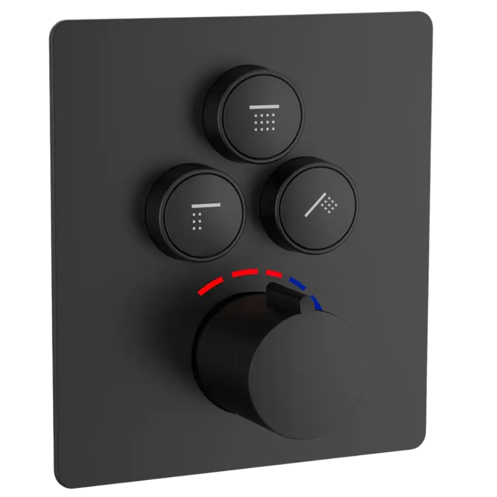 [GRUDU-025] GRUPO DE DUCHA MIXER TERMOSTATICO 3 FUNCIONES MYKONOS NEGRO MATE EUROPA