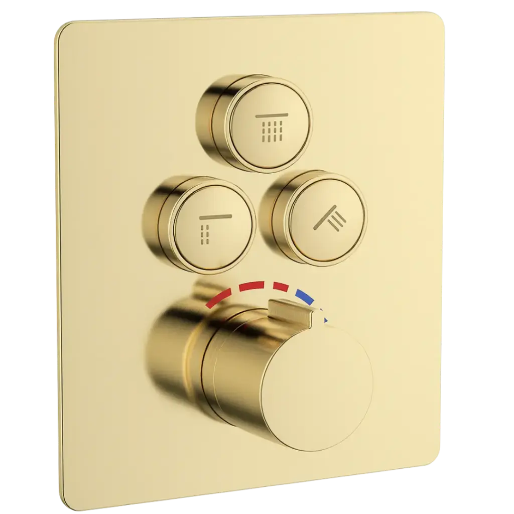 [GRUDU-026] GRUPO DE DUCHA MIXER TERMOSTATICO 3 FUNCIONES MYKONOS DORADO MATE EUROPA