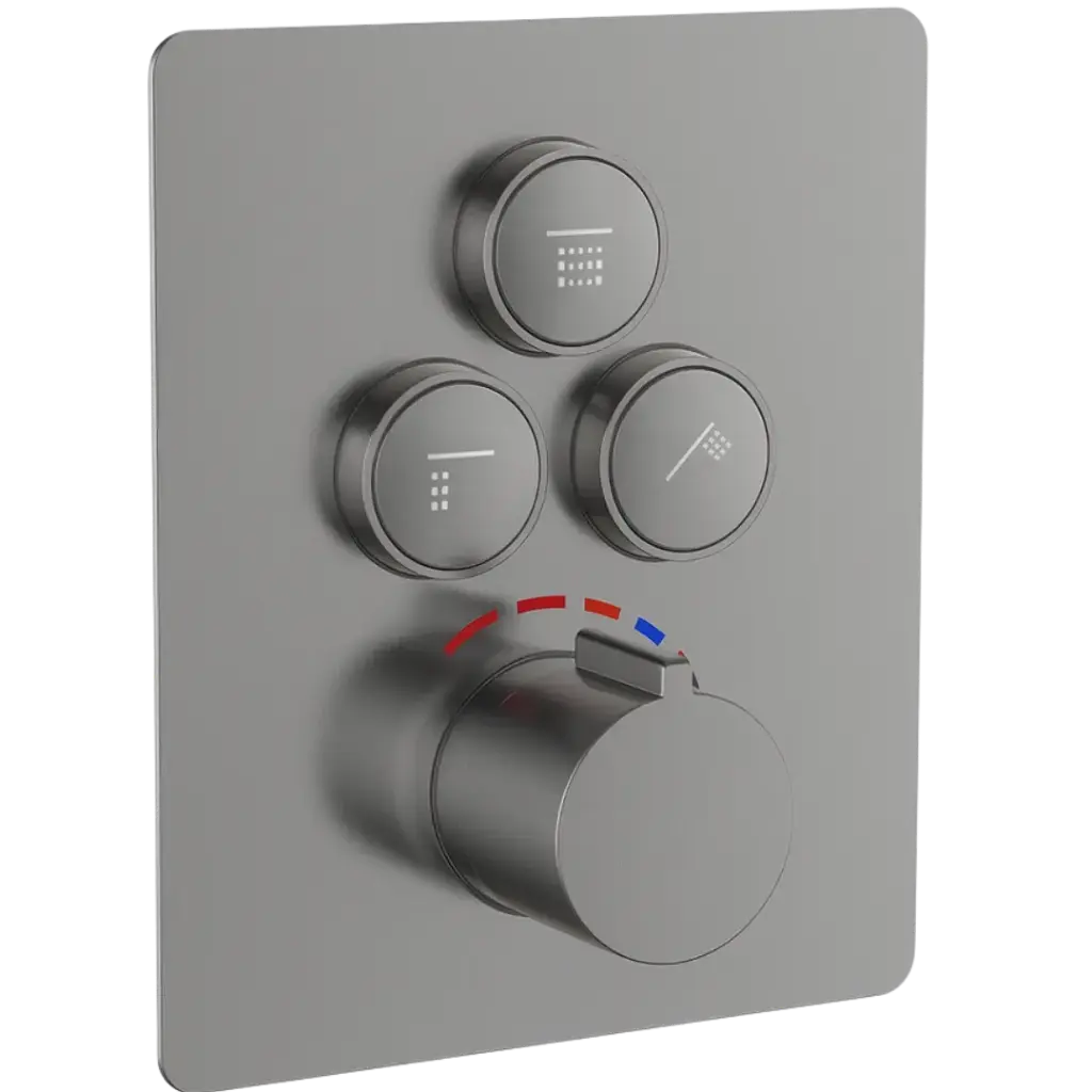 [GRUDU-027] GRUPO DE DUCHA MIXER TERMOSTATICO 3 FUNCIONES MYKONOS GUN METAL EUROPA