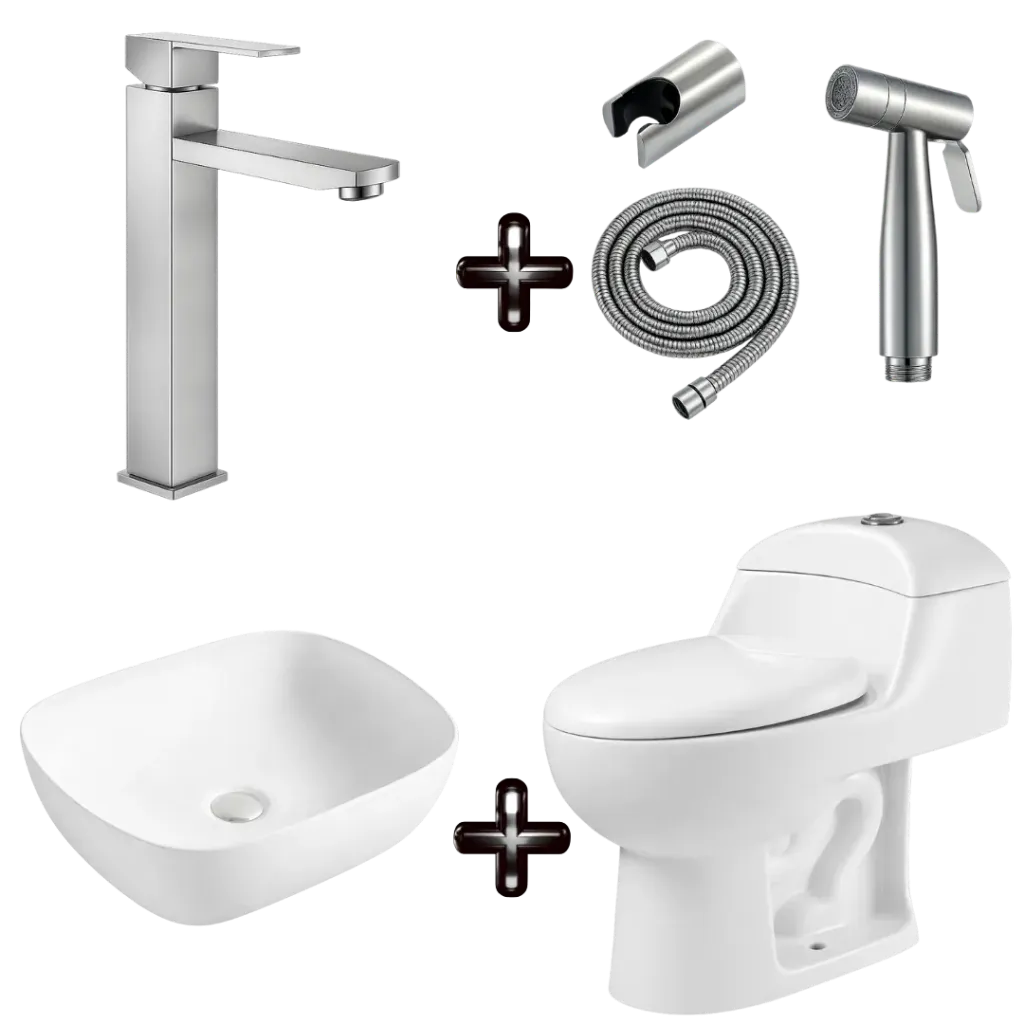 PROMO COMBO DE WC, LAVAMANOS, GRIFERIA Y DUCHA DE MANO