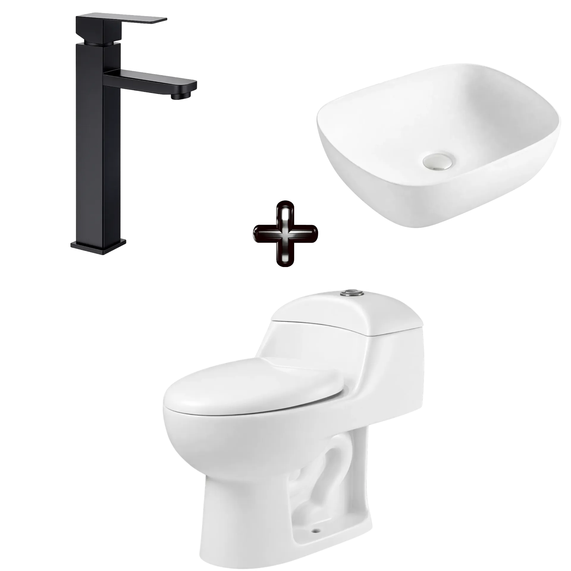 PROMO COMBO DE WC, LAVAMANOS Y GRIFERIA NEGRO MATE