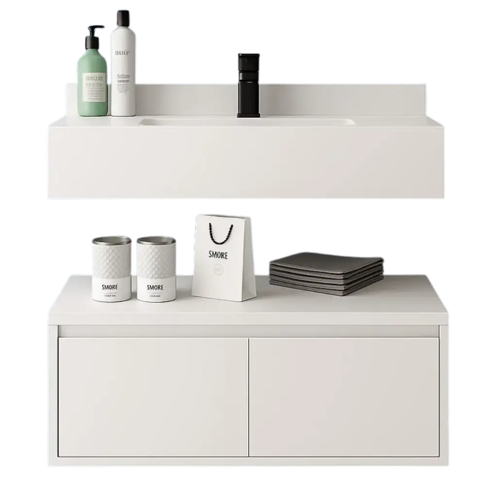 [RIV-MUE/8112-60B] MUEBLE DE BAÑO HILTON 60CM DE PIEDRA SINT. BLANCO/GRIS RIVER