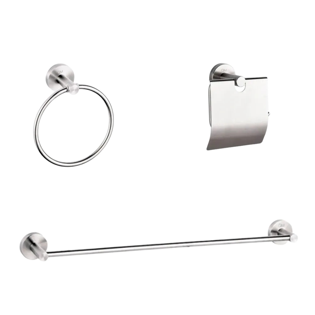 [QM 14.100.1504] SET DE ACCERORIOS 3 PIEZAS RIA SATINADO QUALITY METAL