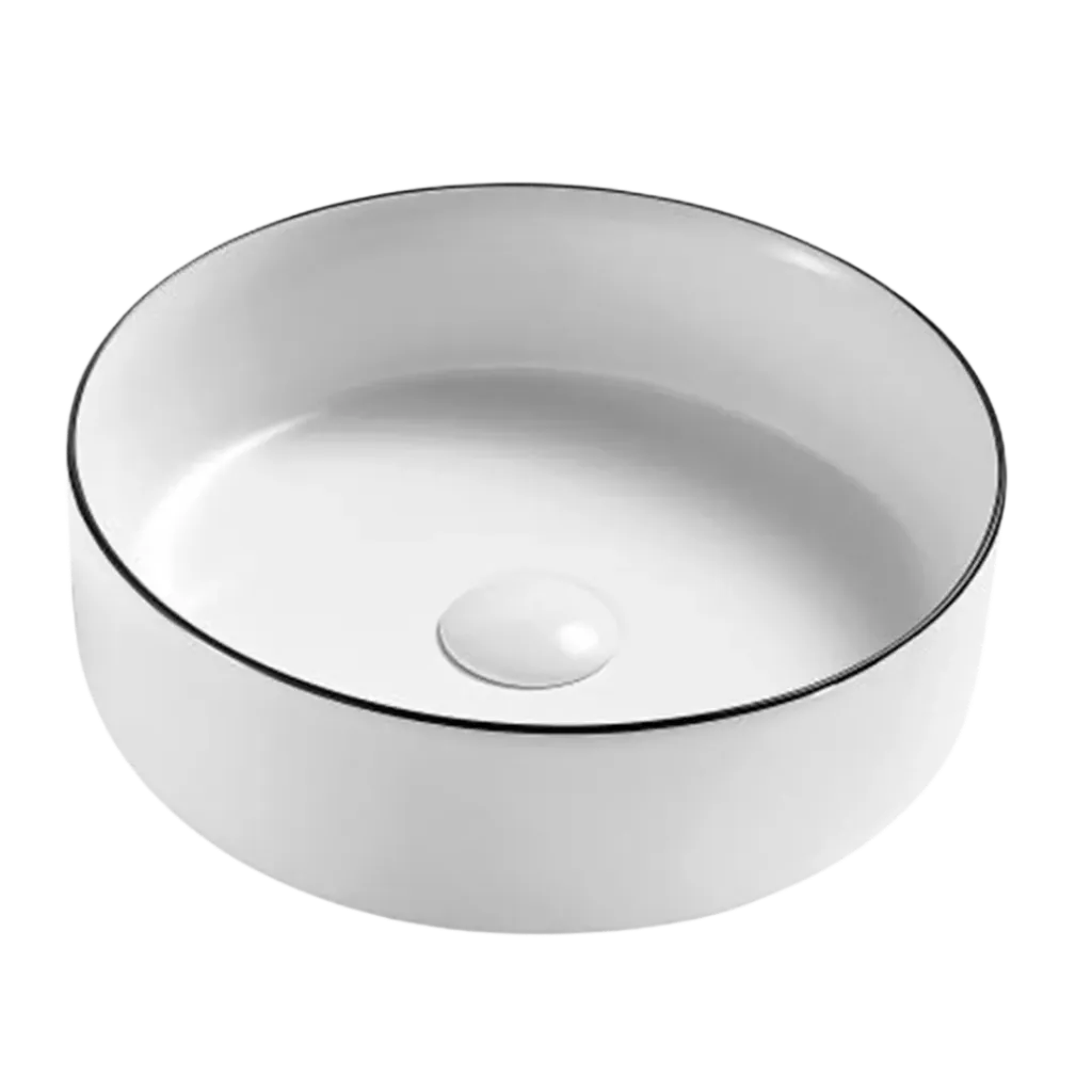 LAVAMANOS REDONDO 35.5CM BLANCO CON BORDE NEGRO KUBO