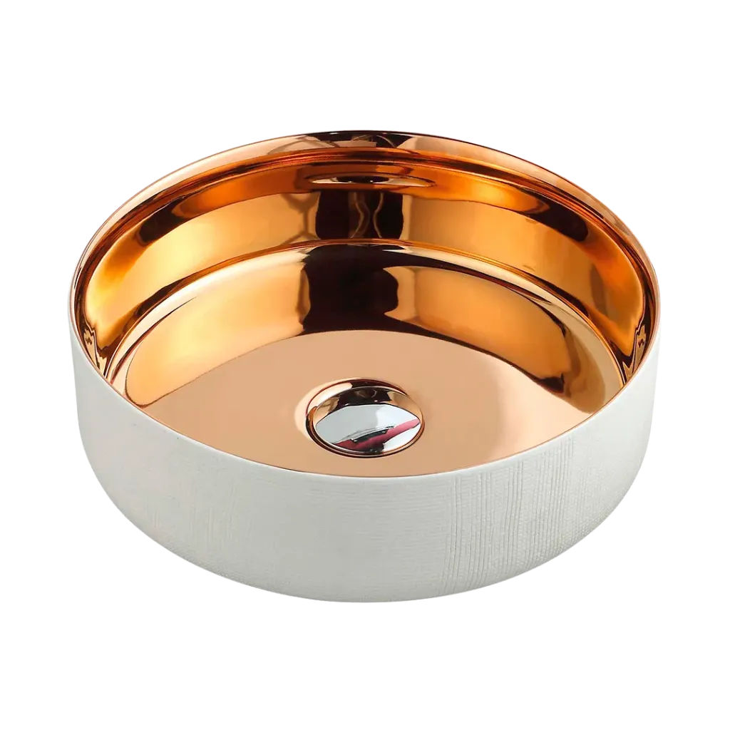 LAVAMANOS REDONDO 35.5CM BLANCO CEPILLADO DORADO KUBO