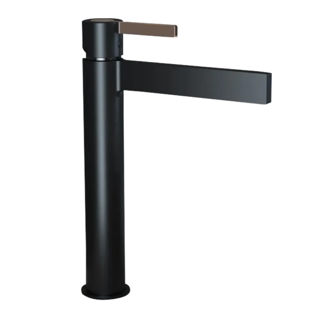 [KU-11H238-RG] GRIFERIA DE LAVAMANOS ALTA NEGRO GOLD ROSE KUBO