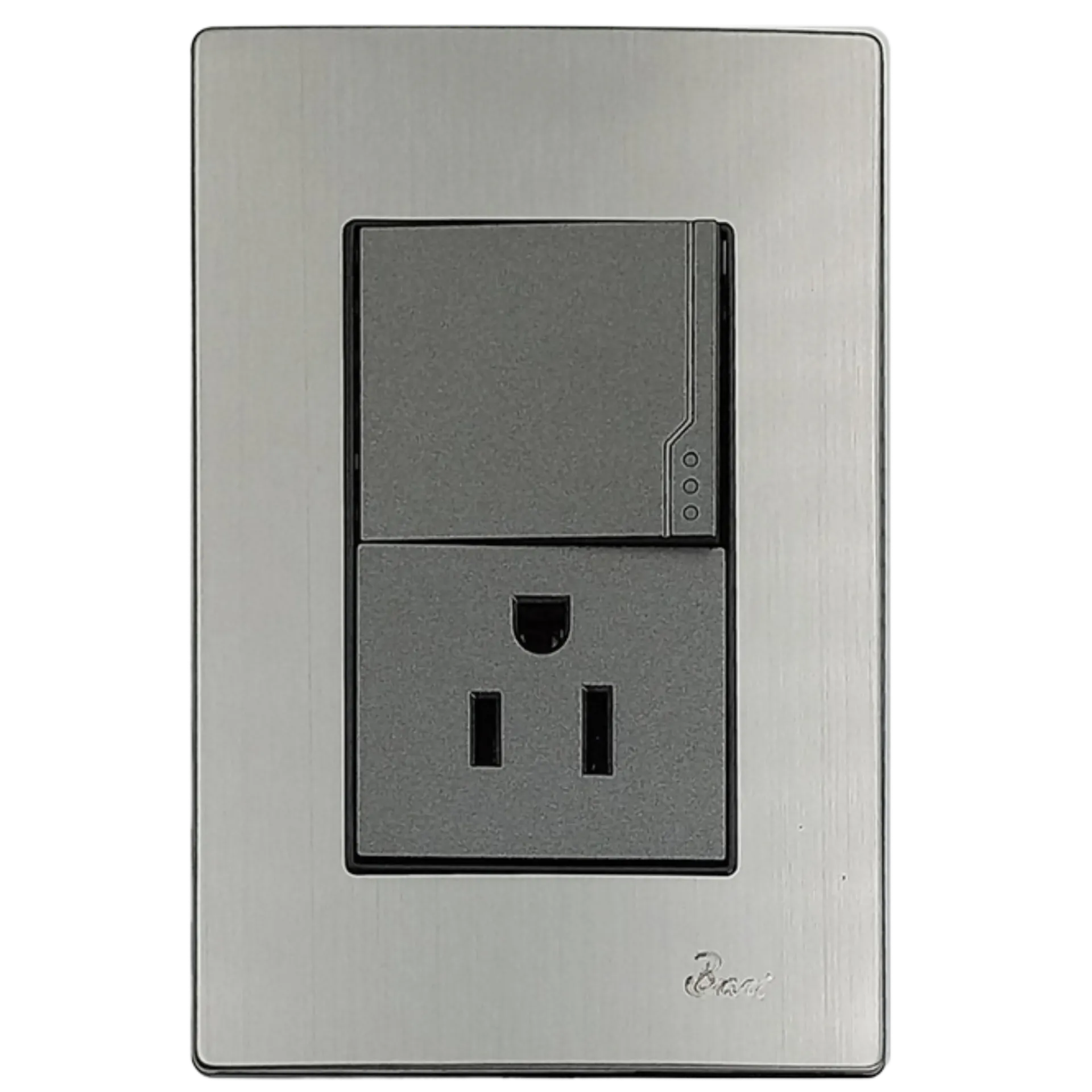 [INT.02.08] INTERRUPTOR + TOMA CORRIENTE CON TIERRA INOX BARI