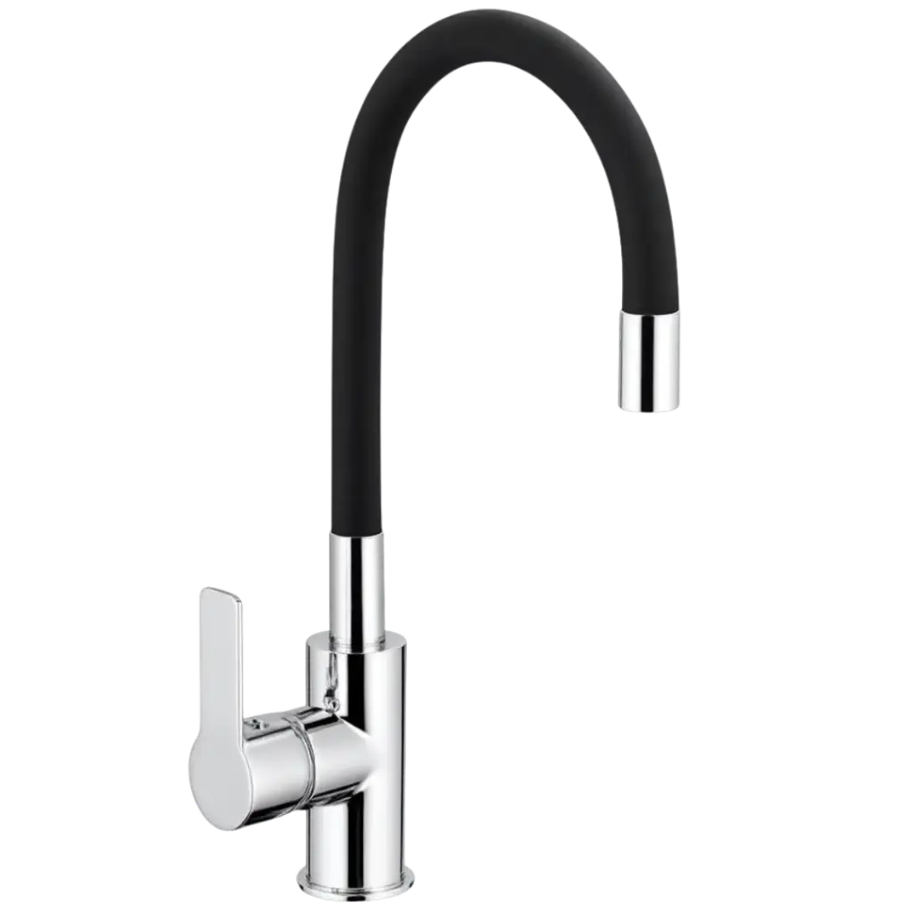 GRIFERIA DE FREGADERO FIRENZE CROMADO CON SILICONA NEGRO EUROPA