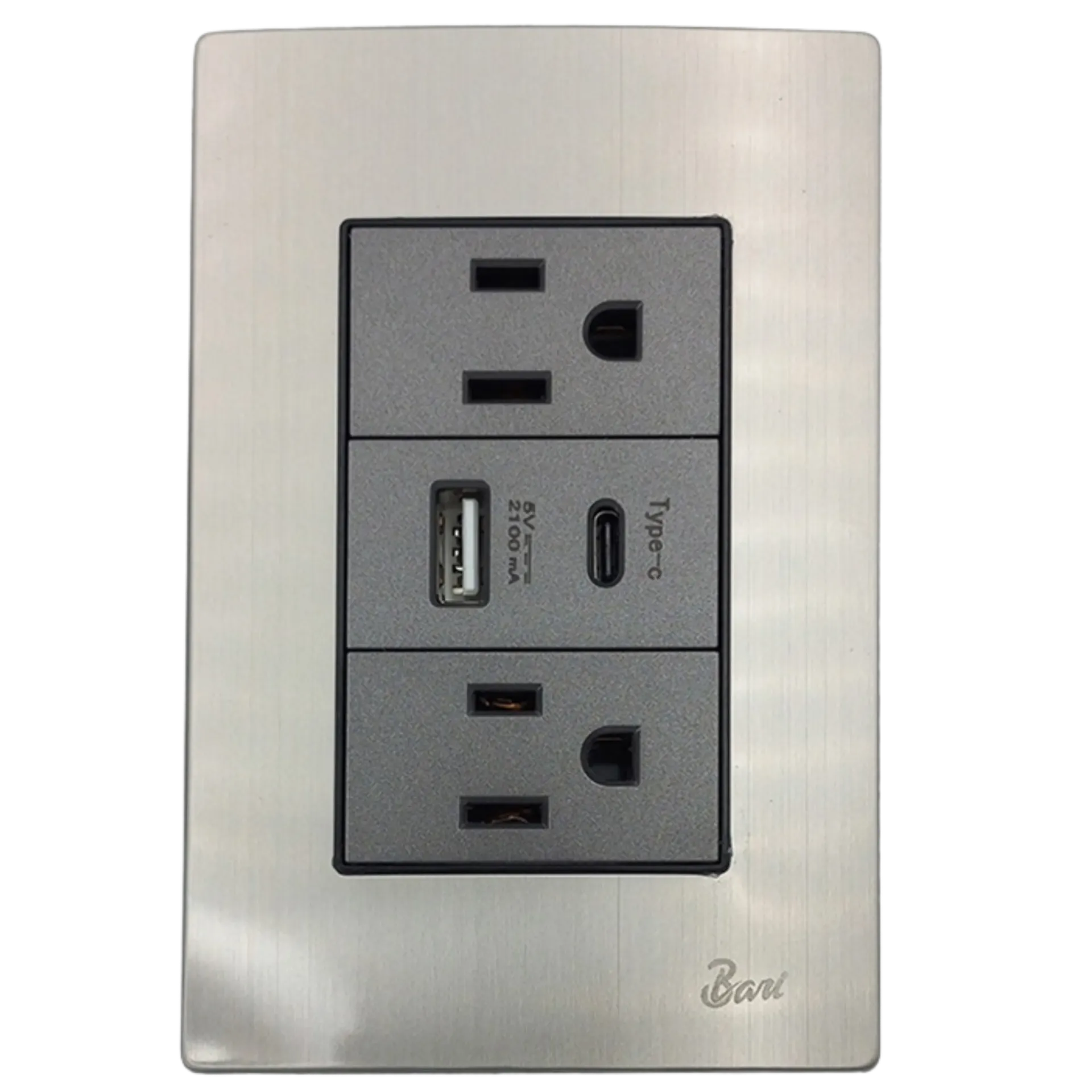 [INT.02.11] TOMA CORRIENTE DOBLE CON PUERTO USB INOX BARI
