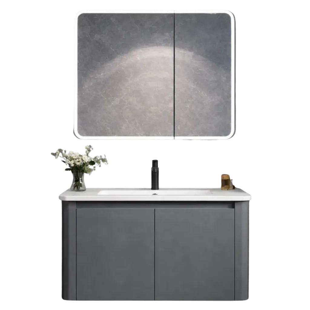 MUEBLE DE BAÑO CURVE 60CM GRIS CON ESPEJO ARMARIO RIVER