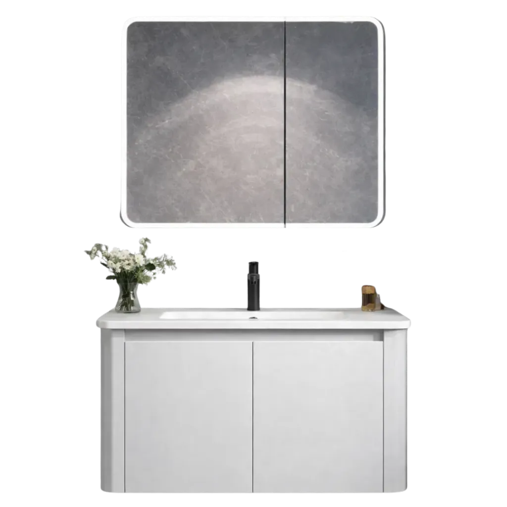 MUEBLE DE BAÑO CURVE 60CM BLANCO CON ESPEJO ARMARIO RIVER